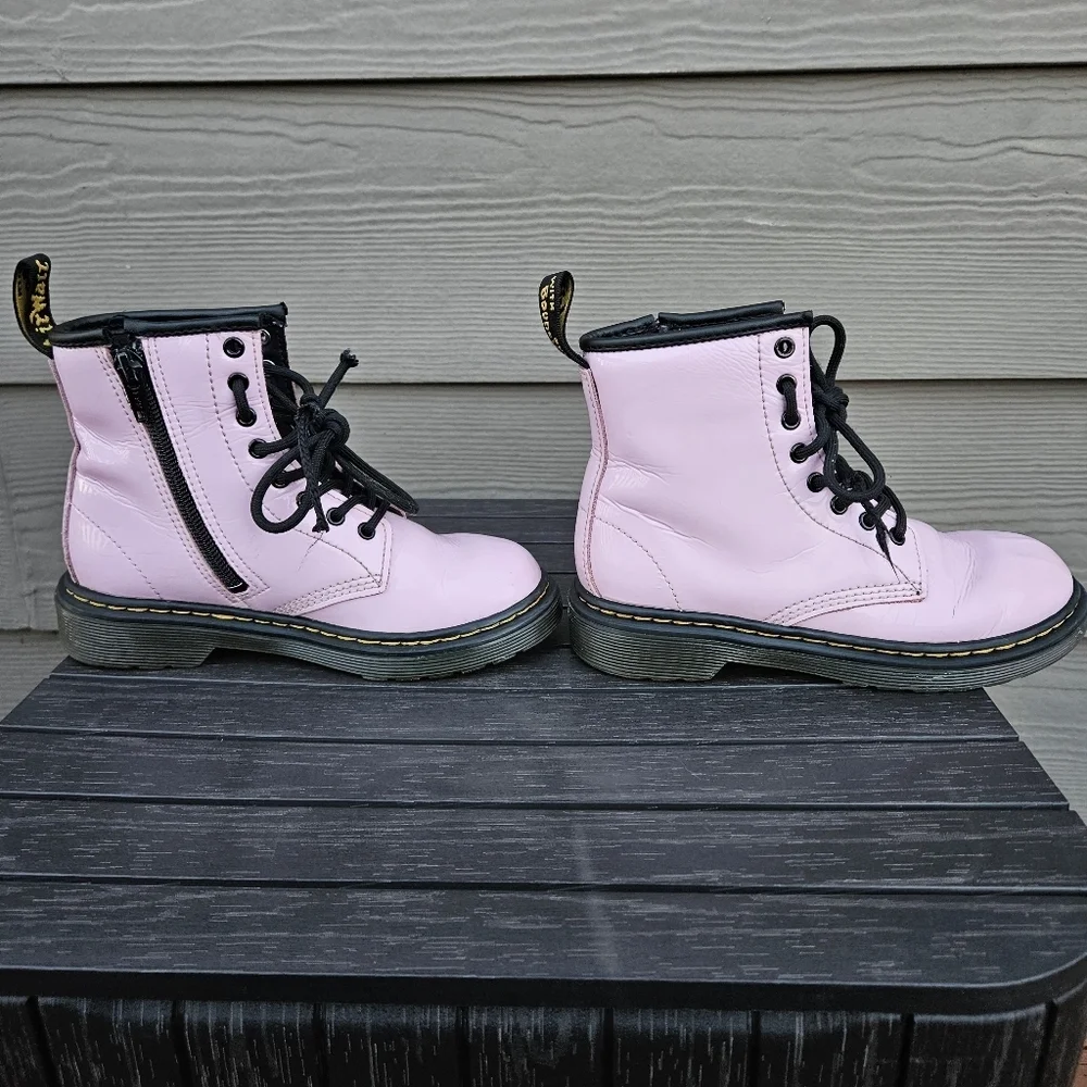 Doc Martens 1460 Pink Patent Leather Lace-Up Boots Side Zip Youth Kids Size 12